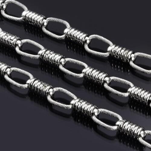 Six Pearl Necklace Stainless Steel Cuban Link Chain Men Woman Necklaces Punk Rock Bracelet Jewelry Finding Chains Width 13mm 1M