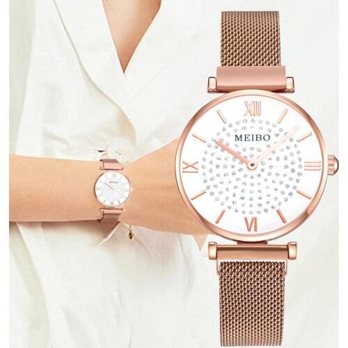 Luxury Fashion Women Watch Geometric Roman Numeral Quartz Ladies Watches Magnet Buckle Mesh Strap Wristwatches Gold Reloj Mujer