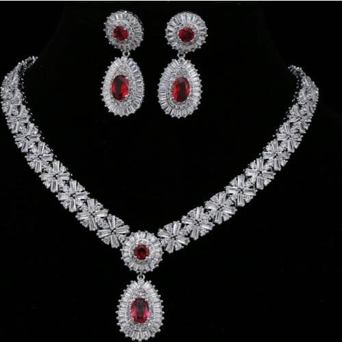 Ekopdee Fashion Cluster Flower Cubic Zirconia Crystal Women Earrings Necklace Jewelry Set For Brides Wedding Costume Accessories