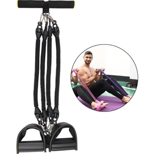 4 Tubes Elastic Pull Ropes Pedal Resistance Band Nylon Sleeves Fitness Elastic Bands For Waist, Arm, Yoga Stretching