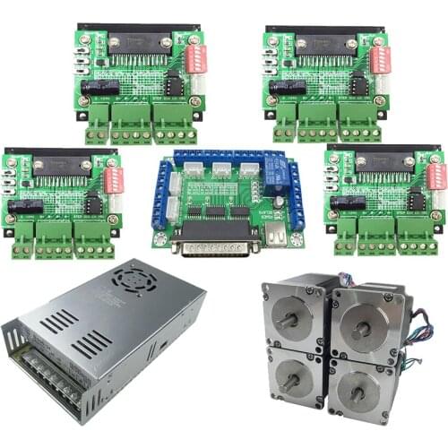 HOT! CNC Router Kit 1pcs5 Axis Interface board+4pcs TB6560 stepper motor driver+4pcs Nema23 270 Oz-in motor+250W power supply