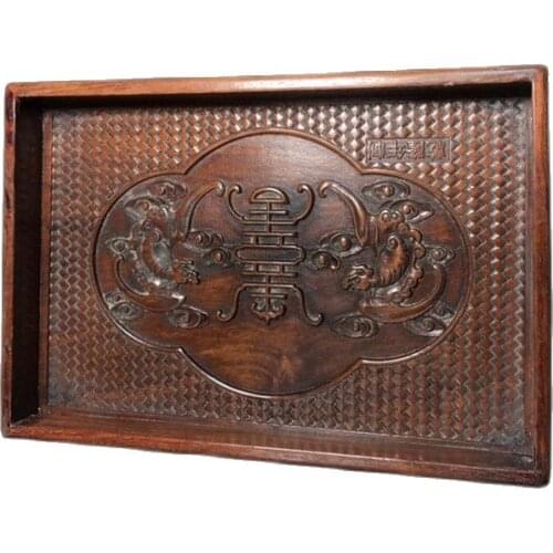 China Old Beijing Old Goods Redwood Carved Carvings In Front Of The Tea Tray Decorated Square Plate