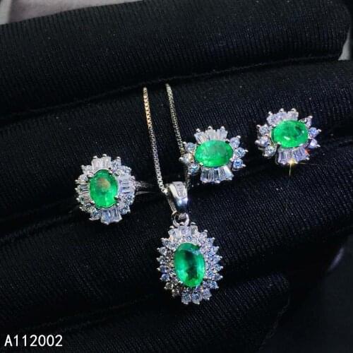 KJJEAXCMY fine jewelry natural Emerald 925 sterling silver new women pendant earrings ring set support test popular hot selling