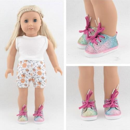 Mini 7cm Baby Rainbow Glitter Sneakers Shoes for Dolls fits 43 cm Toy New Born Dolls Accessories and American doll