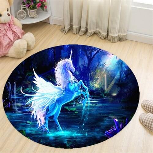 Cartoon Unicorn Dinosaur Round Carpet Bedside Kids Boys Play Game Rug Hanging Basket Floor Chair Mat Living Room Area Rug