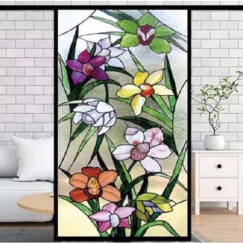 Frosted Privacy Window Film Stained Glass Film Retro European Church Style Colorful Window Stickers Shower Bathroom Glass Film
