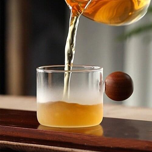 Minimalist Vintage Cute Wooden Handle Heat-resistant Glass Coffee Cup Matte Tea Cup Coffee Mug Set Milk Cup Personal Cup