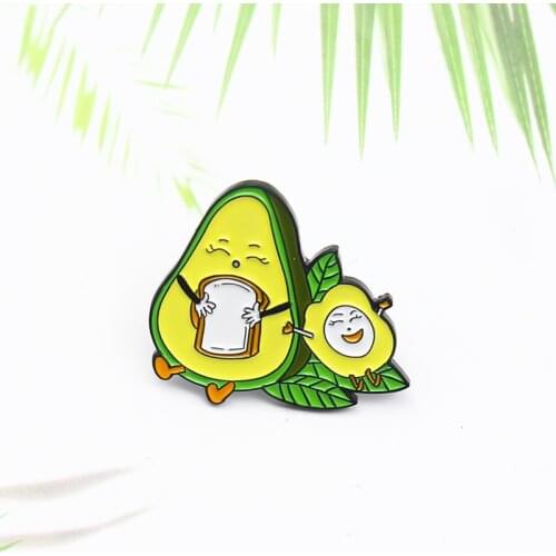 Fashion Creative Avocado Doll Eating Smiley Face Poached Egg Toast Bread Alloy Brooch Trend All-match Badge Clothing Accessories
