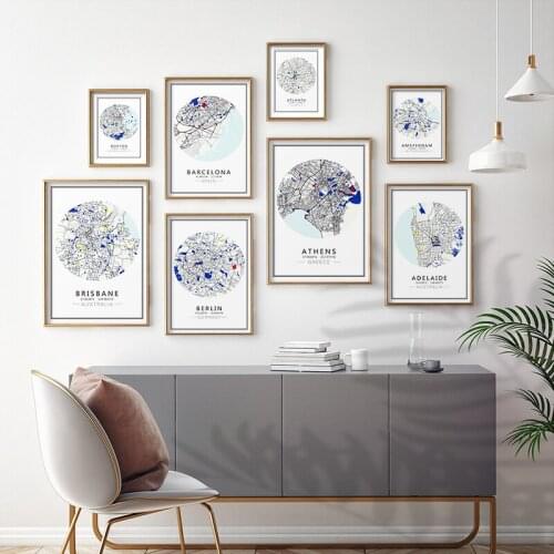 Nordic World City Map New York Tokyo Paris Wall Art Poster and Print Canvas Painting Picture for Living Room Bedroom Home Decor