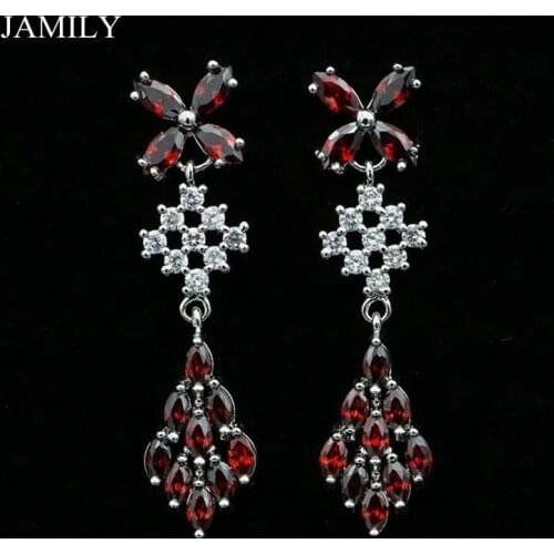 Nobiliary 925 Sterling Silver Jewelry Triangle Shaped Red Cubic Zirconia Crystal Bridal Long Earrings For Women