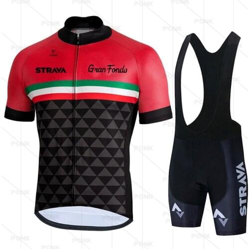 2021 new STRAVA Cycling Jersey sets red Bicycle Short Sleeve Cycling Clothing Bike maillot Cycling Jersey Bib shorts