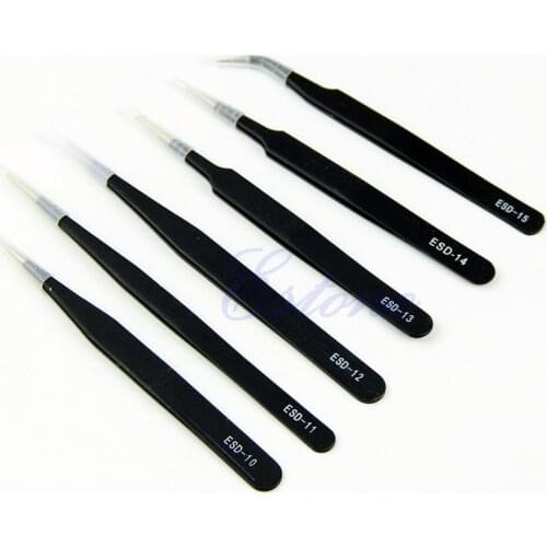 New 6Pcs/Set Resists Corrosion Safe Anti-static Tweezers Maintenance Tools ESD10-15 L22