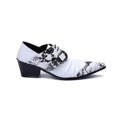 New style white blue black dermal is recreational leather shoe England pointy heighten individual character man shoe high heel