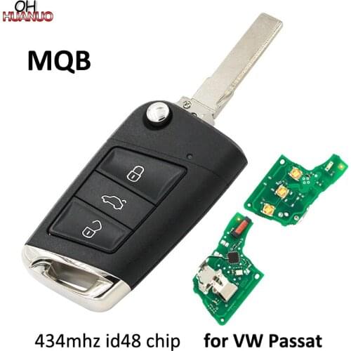 Upgrated 3 Buttons Filp Remote Key 434MHz ID48 Chip for Volkswagen Passat MQB smart sliver tail HU66 Uncut Blade