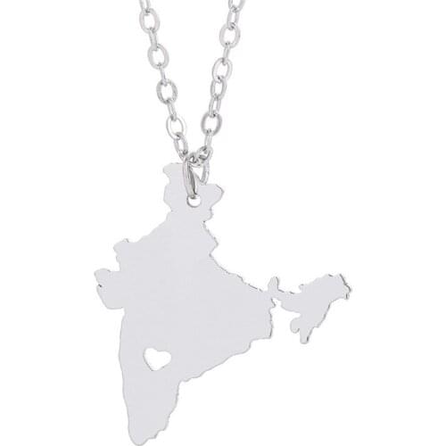 Classic India Map Necklace Stainless Steel India Map Heart Pendant Necklace Women Fashion Map Memorial Jewellery Gift 12pcs/lot