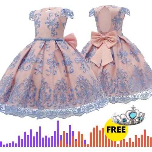 Flower Applique Girls Dress Princess Dress Kids Dresses for Girls Lace Formal Ball Gown Little Girls Clothes Children Clothing