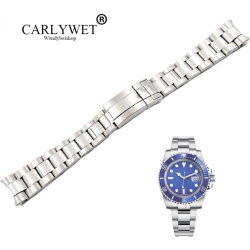 CARLYWET 20 21mm Silver Middle Polished 316L Solid Stainless Steel Watch Band Belt Strap Bracelets For Submariner GMT
