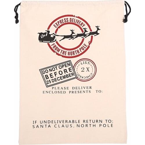 Christmas Large Canvas Monogrammable Santa Claus Drawstring Bag With Reindeers, Monogramable Christmas Gifts santa sacks
