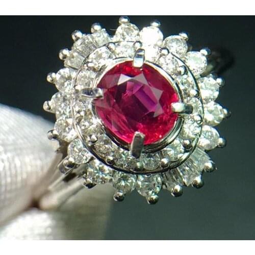 Ruby Ring Pure Pt900 Jewelry Real Natural 0.53ct Red Ruby Diamond Jewelry Anniversary Females Rings for Womens Fine Rings