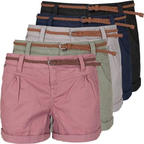 Womens Shorts Summer Solid Colour Chino-style Braided Fabric Casual Streetwear Shorts Beach Trouser Homewear Pants Without Belt