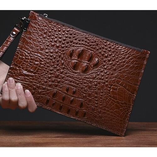 Wmnuo Crocodile Pattern Bag Men Leather First Layer Cowhide Thin Mens Clutch Bag Brand Handbag Hand Grip Envelope Bag Male