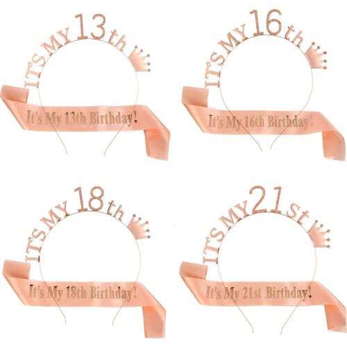 Its My 13th 16th 18th 21st Sweet Birthday Tiara Crown Sash Set Gifts for Girl Happy Princess Birthday Party Decoration Supplies