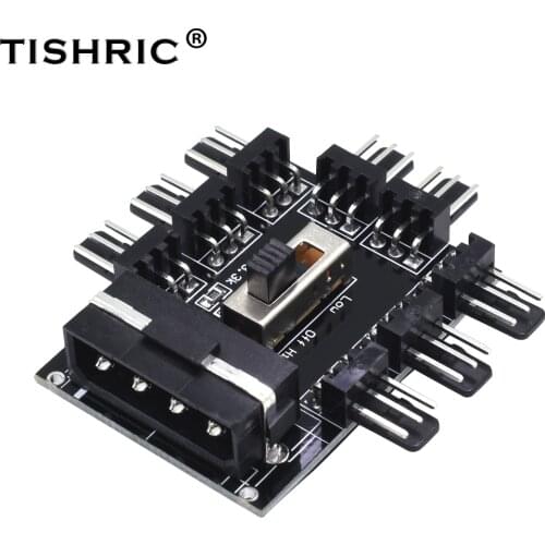 TISHRIC PC 1 to 8 4Pin Molex Cooler Cooling Fan Hub Splitter Cable PWM 3Pin Power Supply Speed Controller Adapter For PC Mining
