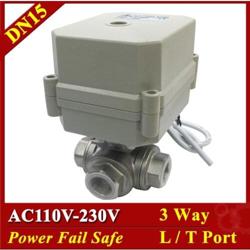 Tsai Fan Power Off Return Electric 3 Way Valve BSP/NPT 1/2" DN15 T/L Port 2/5 Wires AC110V 220V For Flow Control Systems