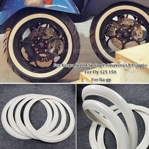 Vespa White Retro Rubber Tyre Wheel Hub Protection Stickers Rings 12" for Piaggio Vespa GTS GTV SPRINT PRIMAVERA 150 Scooters