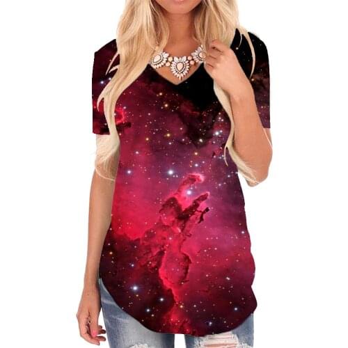 Giyu Brand Galaxy T-shirt women Nebula V-neck Tshirt Space Shirt Print Universe Funny T shirts Womens Clothing Hip hop Cool