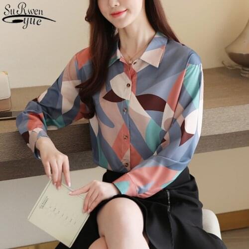 2021 Autumn Korean Fashion Harajuku Shirts Women Blusas Mujer De Moda Womens Tops and Blouses Print Shirt Loose Ladies Top 10745