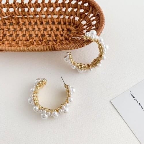 TIMEONLY Vintage C Shape Simulation Pearls Hoop Earrings for Women Ladies Elegant Charm Earring Baroque Jewellery 2021 Hot Sale