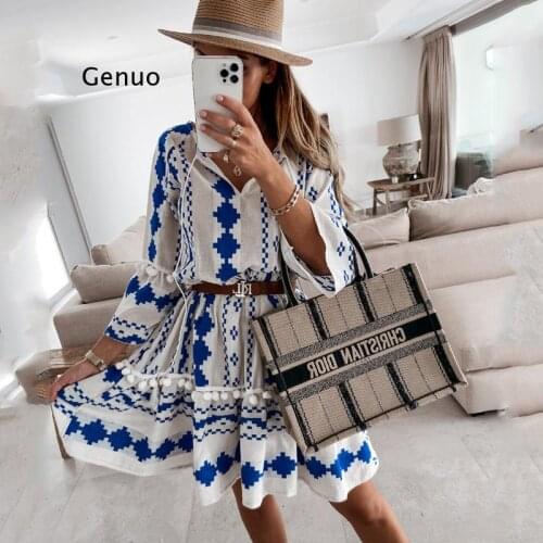 Women Sexy V-neck Mini Dress Summer Bohemian Beach Holiday A-line Dress Casual Sexy Party Woman For Dresses