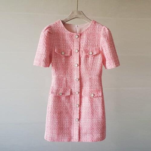 New Arrival Runway Summer Fall Tweed Ladies Wool Blend Vintage Woolen Slim Fit High Wait Elegant Office Dress Vestidos