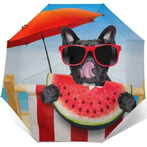 Sunny Umbrella French Bulldog Dog Relaxing Automatic folding portable men women umbrella Sunscreen rain Windproof beach parasol