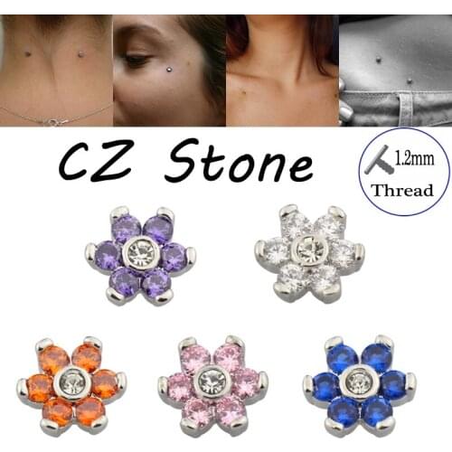 1pc Flower Micro Dermal Anchor Top Piercing Skin Diver Ring Stainless Steel Implant Surface Retainer Hide It In Body Jewelry 16G