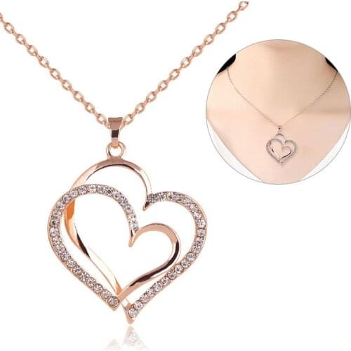 1Pcs Double Hearts Necklace Long DIY Handmade Pendant Necklace Women Men Jewelry Gift Valentines Day Necklace
