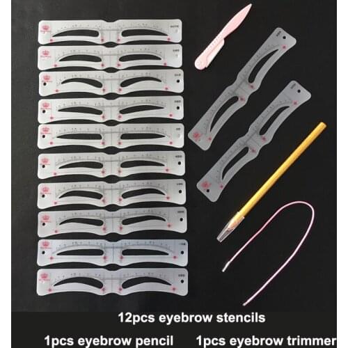 12 shapes Microblading Eyebrow Ruler Shaping Stencil Measure Tools Eyebrow Pencil and Trimmer Permanent Makeup Accessory Supply