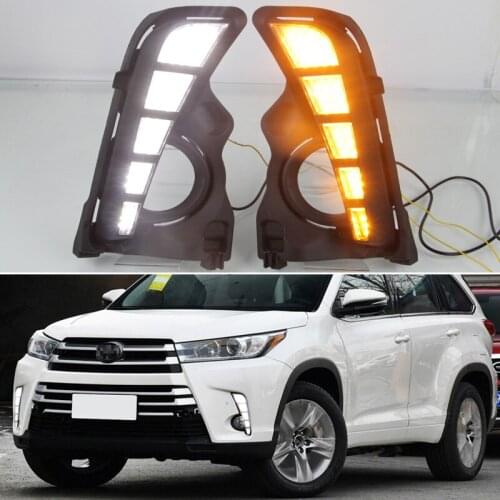 12V Car LED DRL Daylihgts For Toyota Highlander 2018 2019 Yellow Turn Signal Daytime Running Lights Auto Fog Lamp