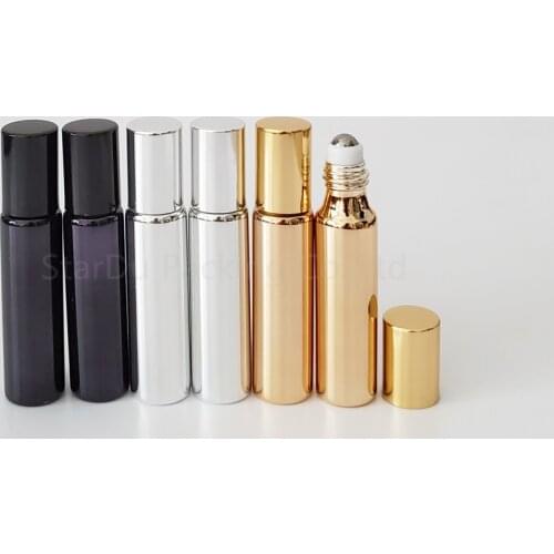 48pcs/lot 10ml gold/silvery roll on perfume bottle, 10cc essential oil rollon bottles/ pearly-lustre glass roller container