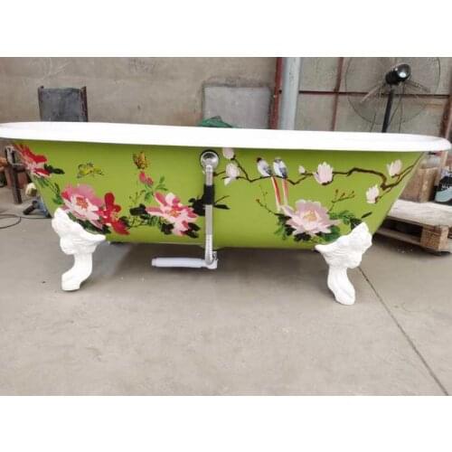 72" CUPC Approval Freestanding Luxury Bathtub Cast Iron Double Ended Enamel Colorful Painting Exterior Tub SW1001