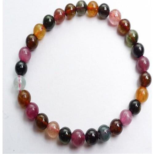 8.6mm Genuine Colorful Natural Tourmaline Quartz Crystal Stretch Round Bead Bracelets For Women Female