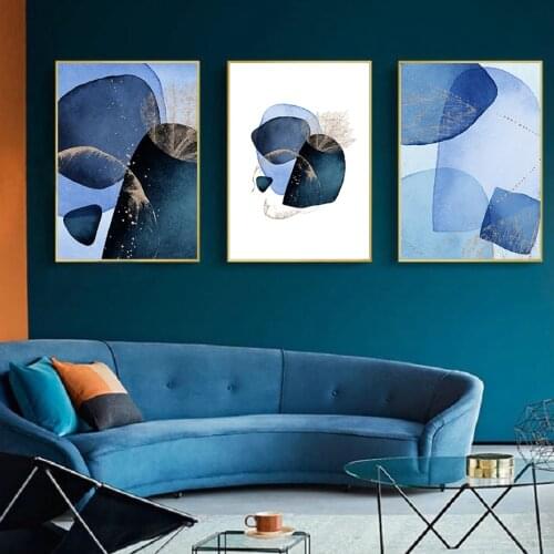 Abstract Blue Navy Ivory Beige Watercolor Wall Art Canvas Painting Posters And Prints Wall Pictures for Living Room Decoration