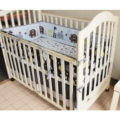 Promotion! 5PCS Embroidery Cot Protector Bumpers Newborn Crib Baby Bedding Set Cotton Crib Linens,(4bumper+bed cover)