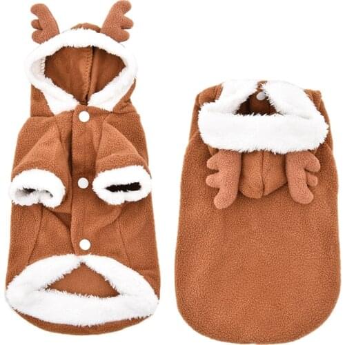 Free Shipping Fleece Dog Clothes Dog Coat Christmas Lovely Pet Puppy Elk Hoodies Apparel Warm Coat For Autumn And Winter XS-XL
