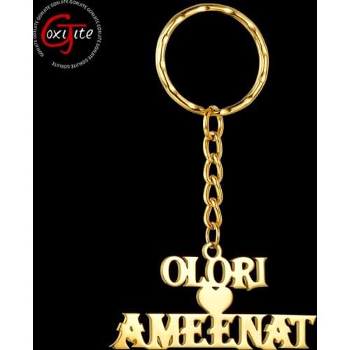 Goxijite Custom Double Name Heart Key Chains For Women Men Personalized Letter Embossed Ring Chain Keychain Lovely Gift