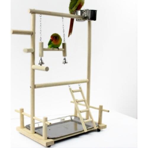 Wood Parrot Playstands With Cup Toys Tray Bird Swing Climbing Hanging Ladder Bridge Cockatiel Playground Bird Perches WJ51229