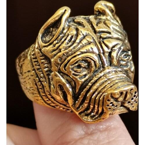 Classic Punk Exaggerated Design Bulldog Dog Rings Men Personality Gold Plated Animal Dog Ring Trend Men Motorcycle Party Jewelry