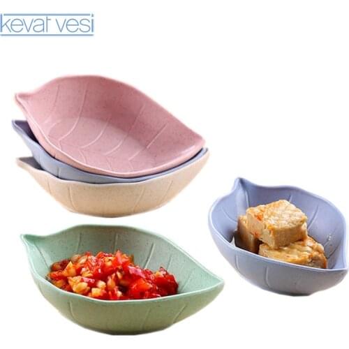 Creative Sauce Butter Dish Trays Leaf Shaped Wheat Straw PP Soy Sauce Vinegar Dishes Dinner Tray Kitchen Tableware
