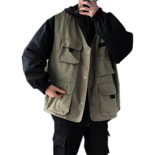 2021 Spring autumn New Mens Fake two-piece Hooded Jackets Male Pockets Korean Loose Fashion Hip Hop Streetwear Work Jacket coat